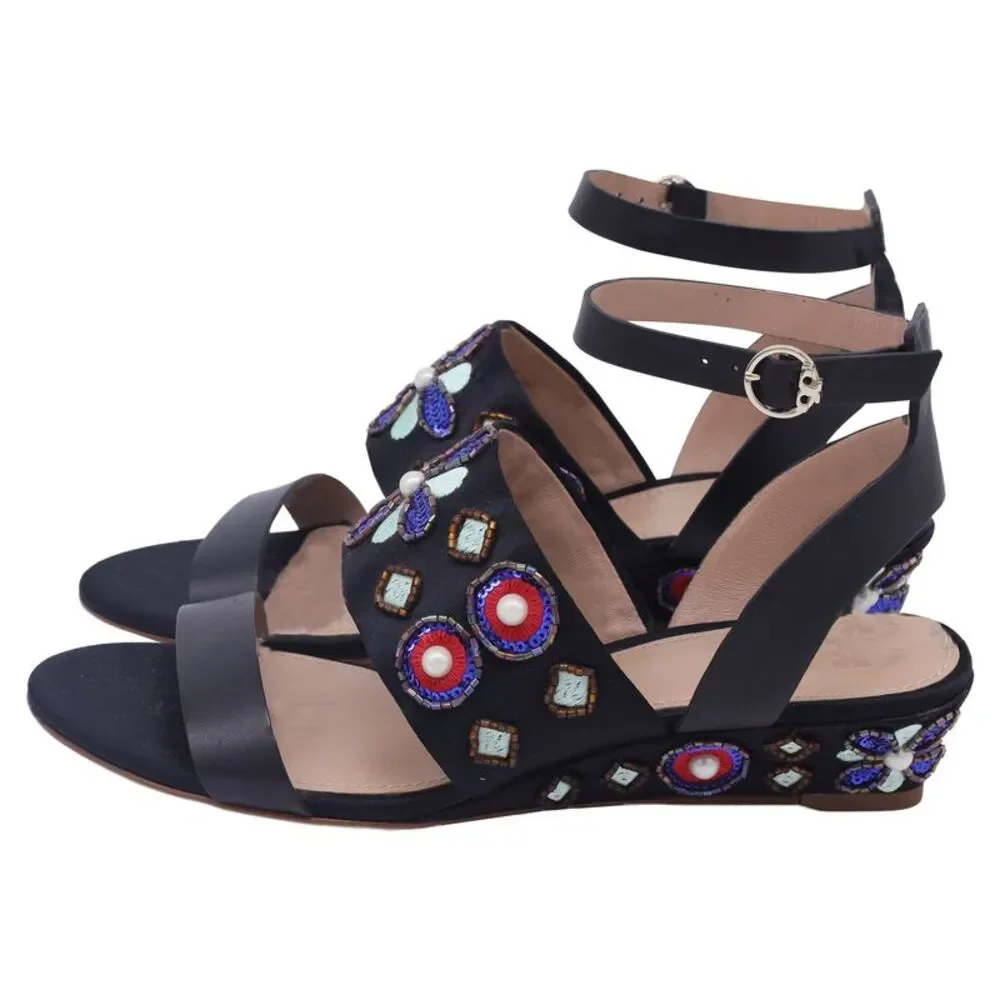 Tory Burch Estella Black Satin wedge Sandals